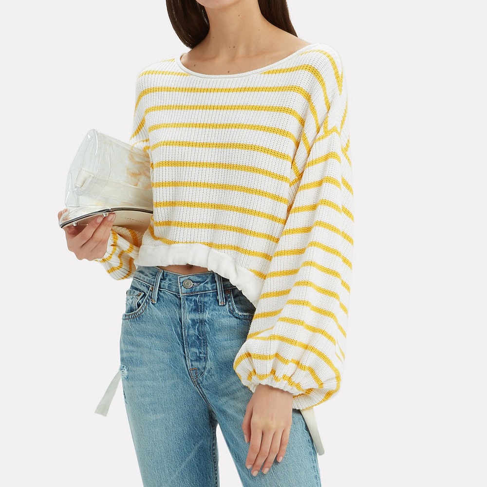 yellow and white stripe crop sweater
